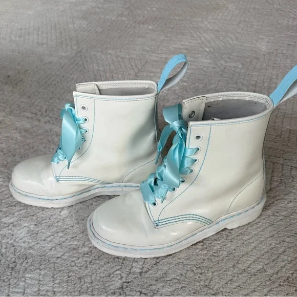 Dr. Martens White and Blue Combat Boots - Picture 3 of 7